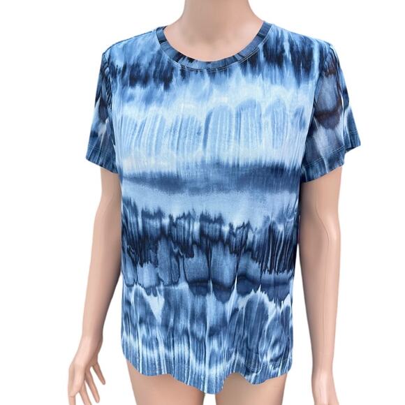 Calvin Klein Blue Tie Dye T-Shirt Knitted Women Sz M Gently Used - Picture 1 of 8